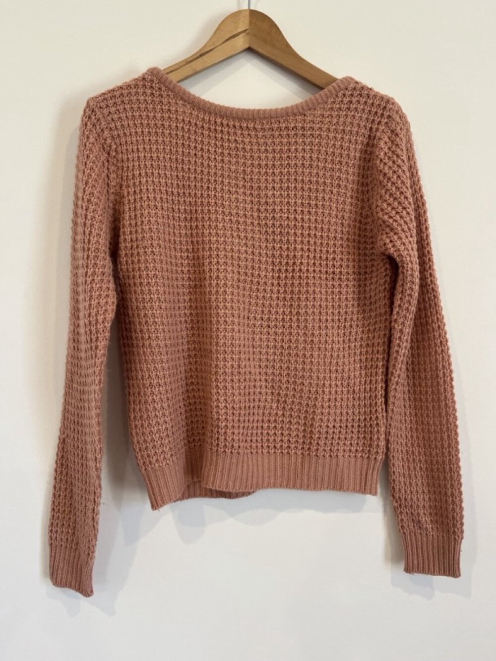 Ambiance Waffle Knit Sweater Lattice Back Pullover Dusty Rose Size M Casual